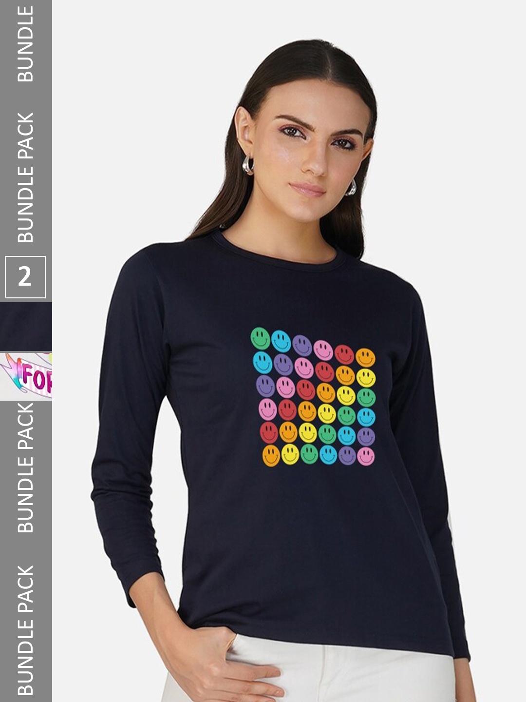 

CHOZI Pack of 2 Conversational Printed Cotton T-shirt, Black