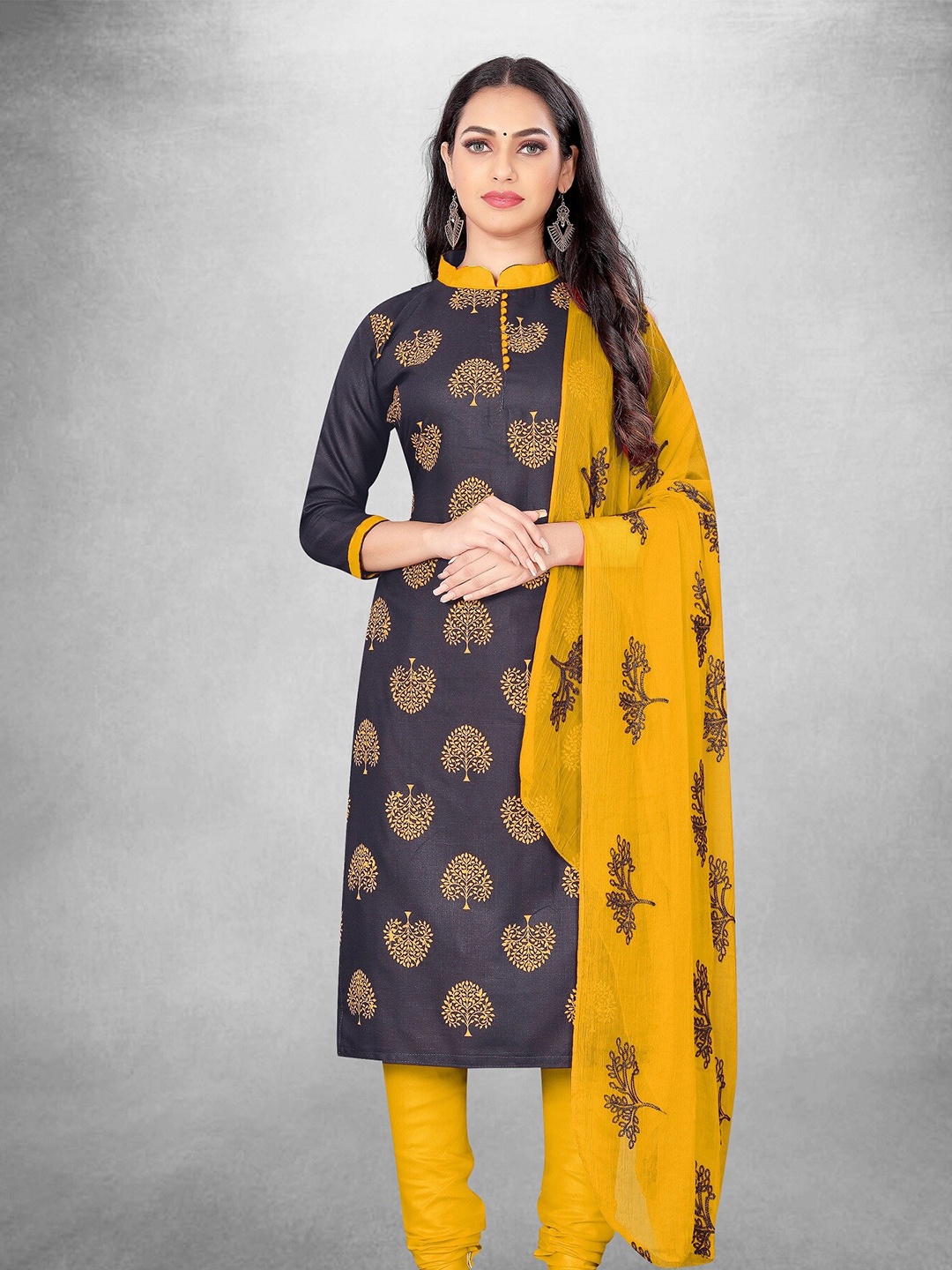 

APNISHA Ethnic Motifs Printed Unstitched Dress Material, Grey