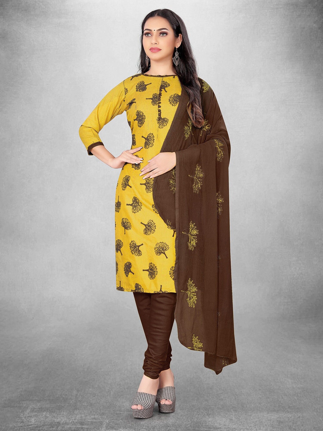 

APNISHA Floral Printed Unstitched Dress Material, Yellow