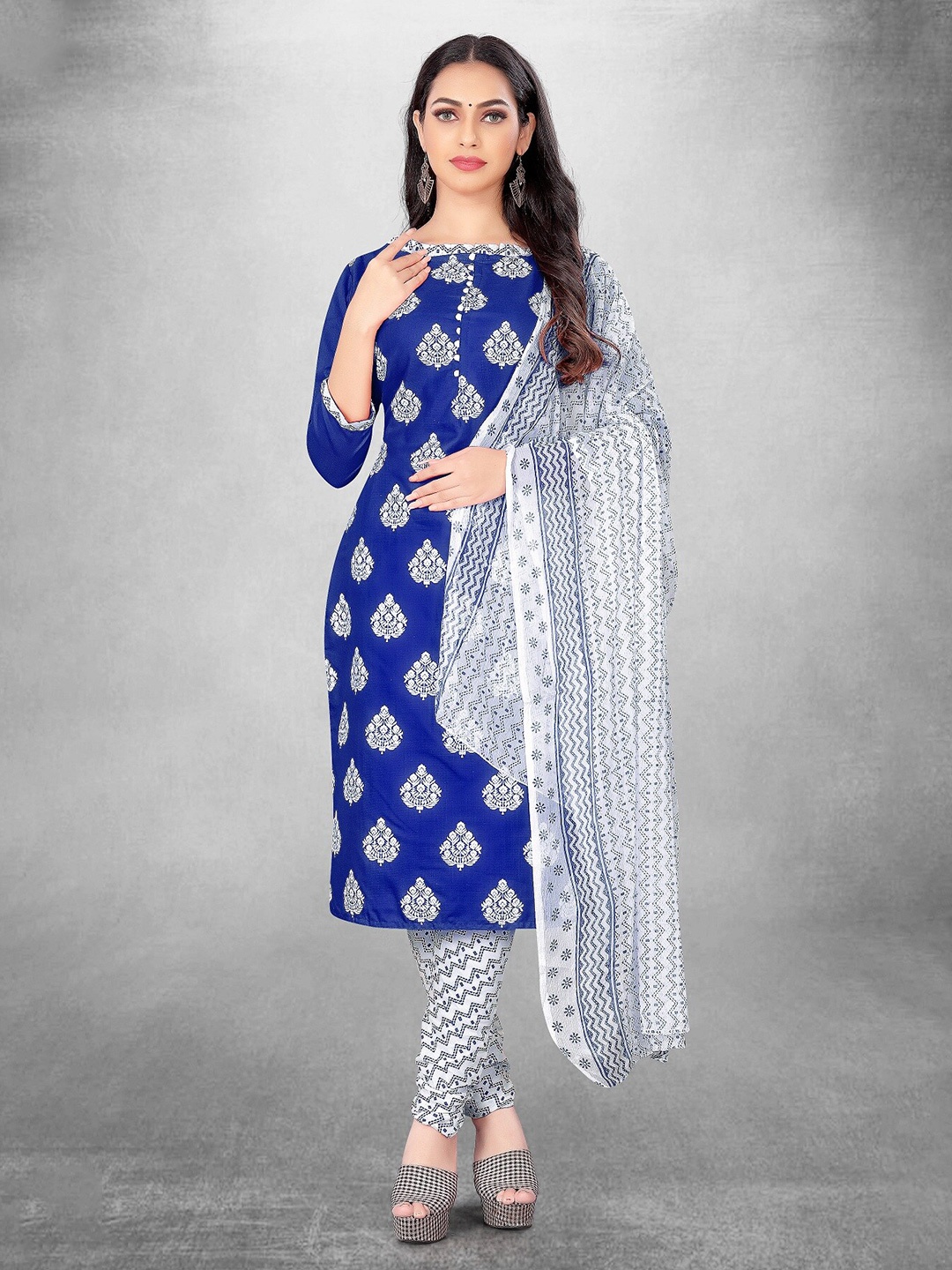 

APNISHA Ethnic Motifs Printed Unstitched Dress Material, Blue