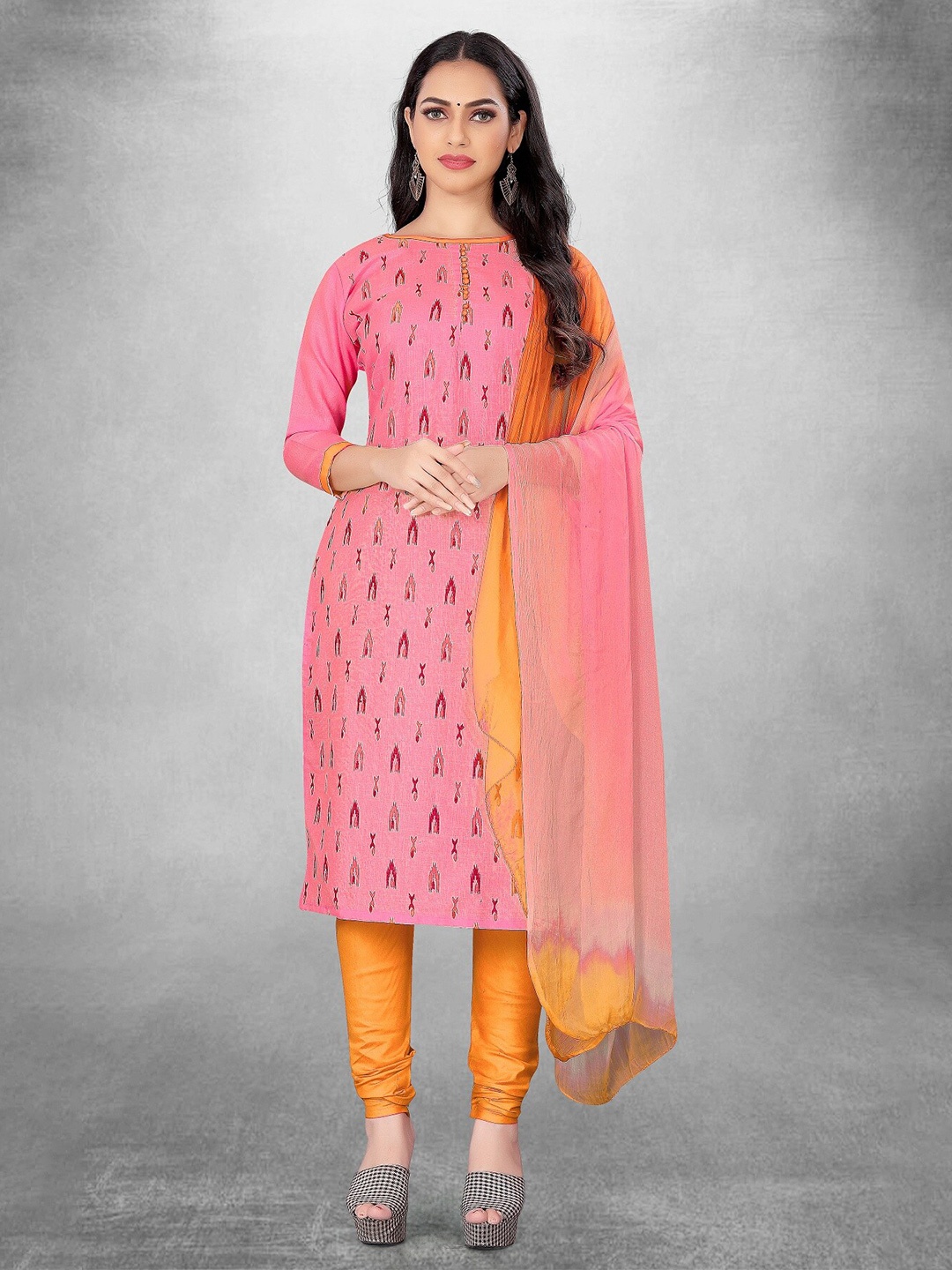 

APNISHA Ethnic Motifs Printed Unstitched Dress Material, Pink