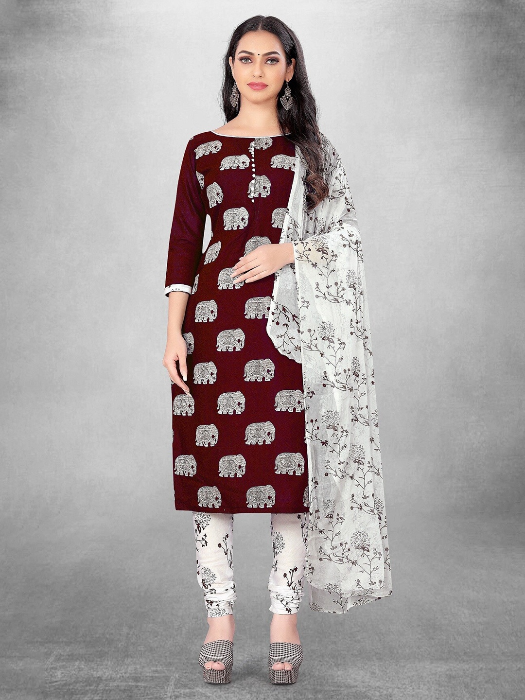 

APNISHA Ethnic Motifs Printed Unstitched Dress Material, Maroon