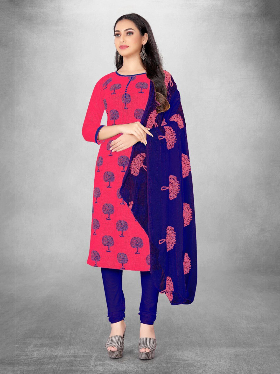 

APNISHA Ethnic Motifs Printed Unstitched Dress Material, Pink