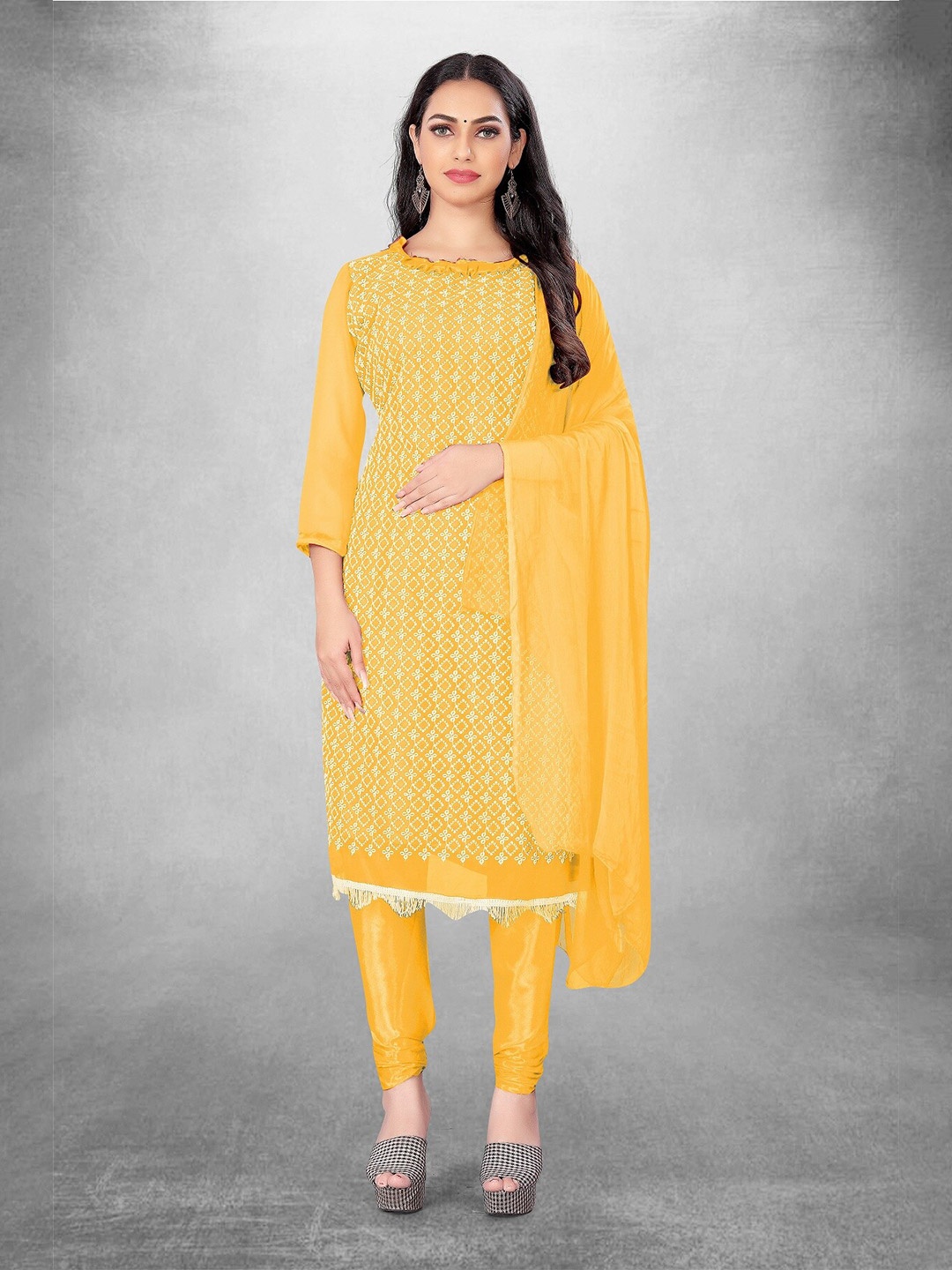 

APNISHA Embroidered Silk Georgette Unstitched Dress Material, Yellow