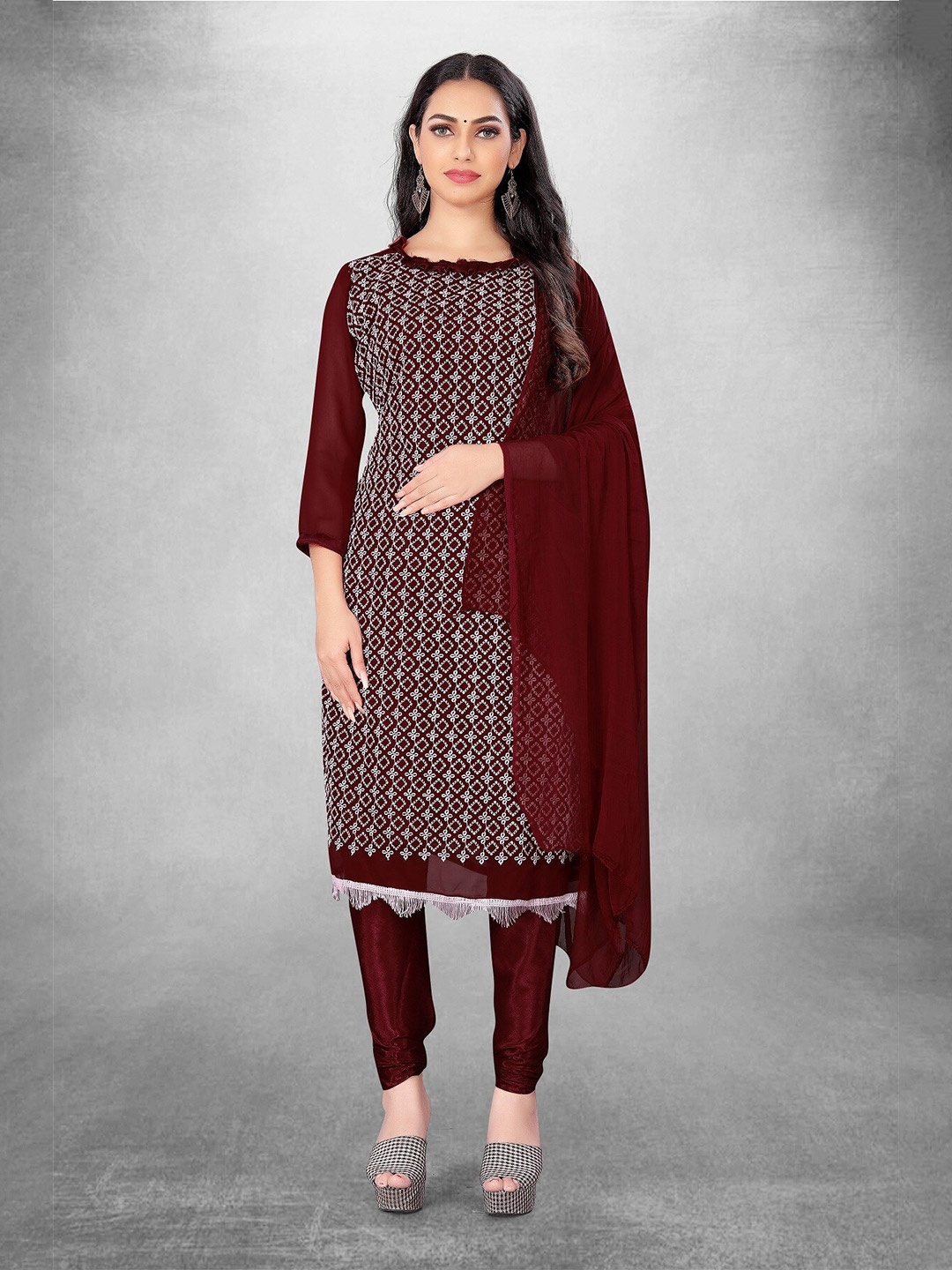 

APNISHA Embroidered Silk Georgette Unstitched Dress Material, Maroon