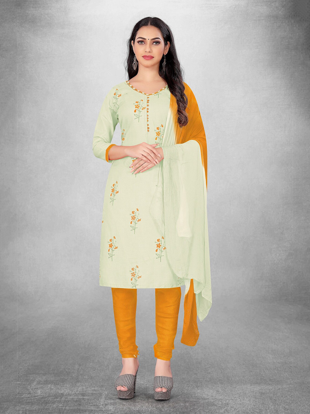 

APNISHA Lime Floral Printed Unstitched Dress Material, Lime green