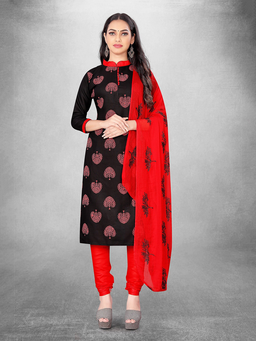 

APNISHA Floral Printed Unstitched Dress Material, Black
