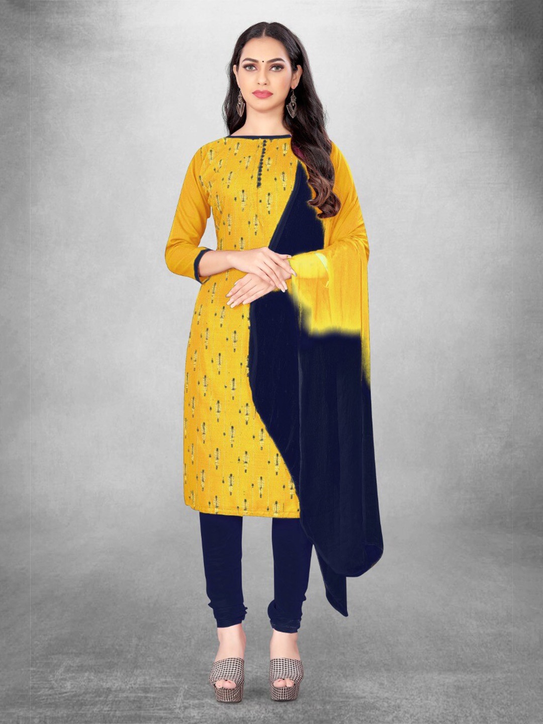 

APNISHA Abstract Printed Unstitched Dress Material, Yellow