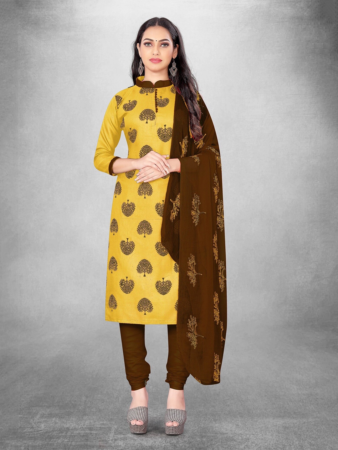 

APNISHA Ethnic Motifs Printed Unstitched Dress Material, Yellow