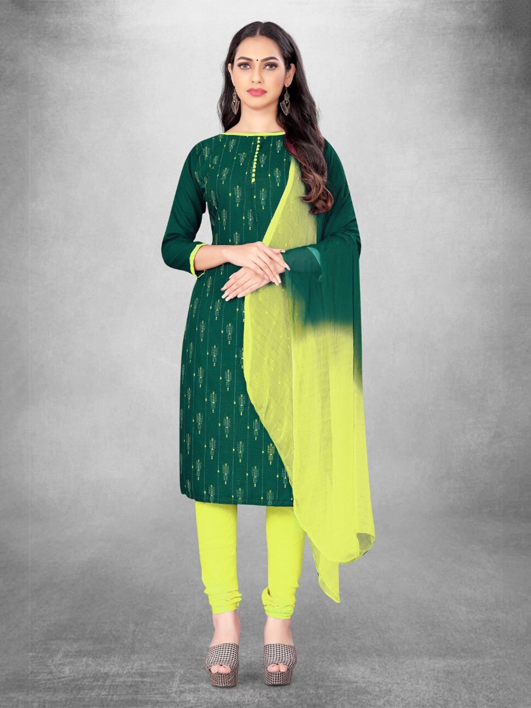 

APNISHA Ethnic Motifs Printed Unstitched Dress Material, Green