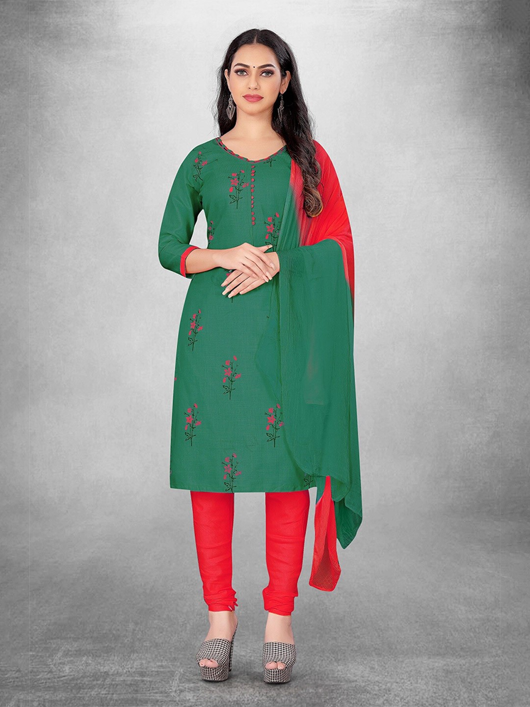 

APNISHA Floral Printed Unstitched Dress Material, Green