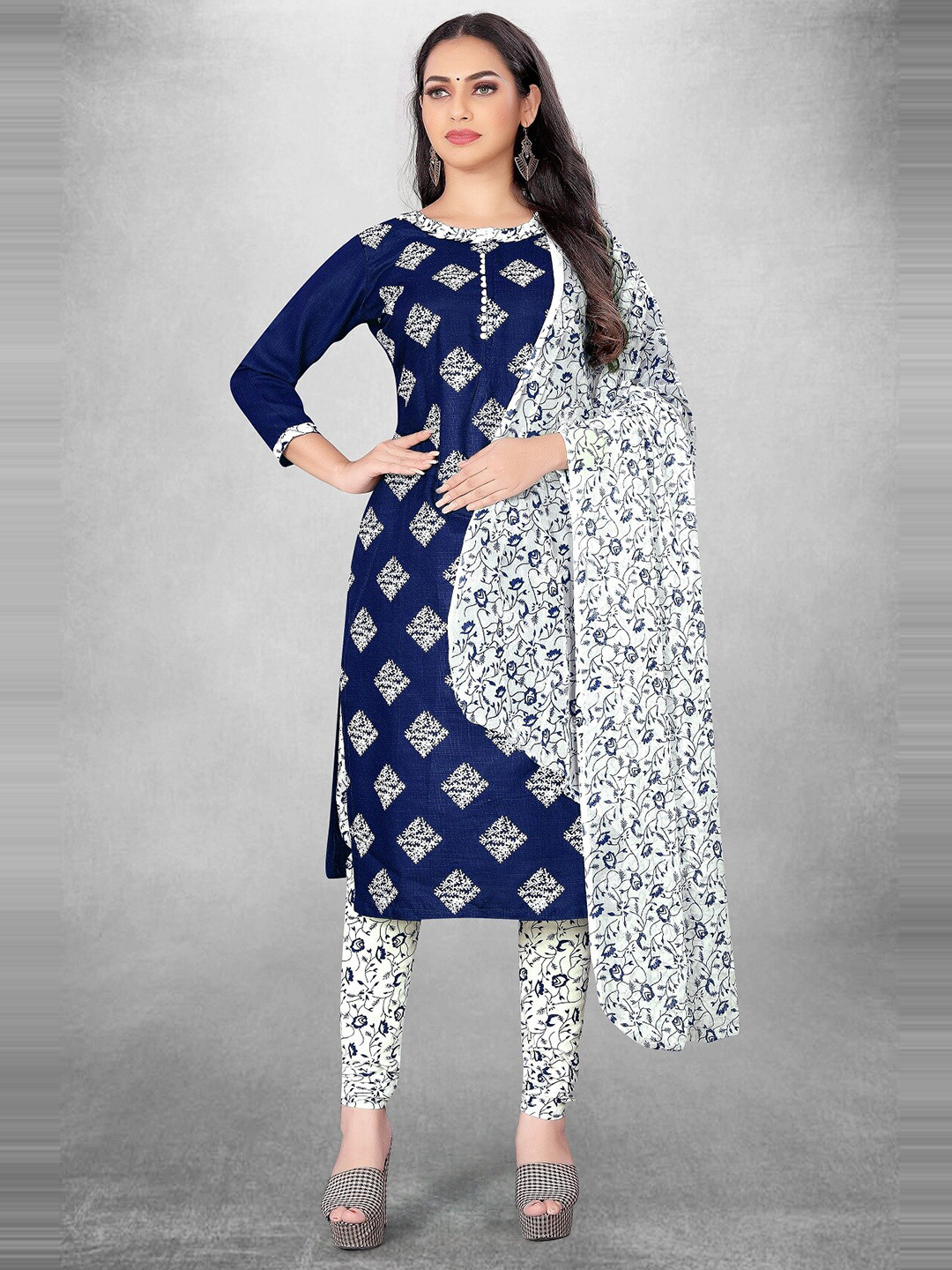 

APNISHA Floral Printed Unstitched Dress Material, Blue