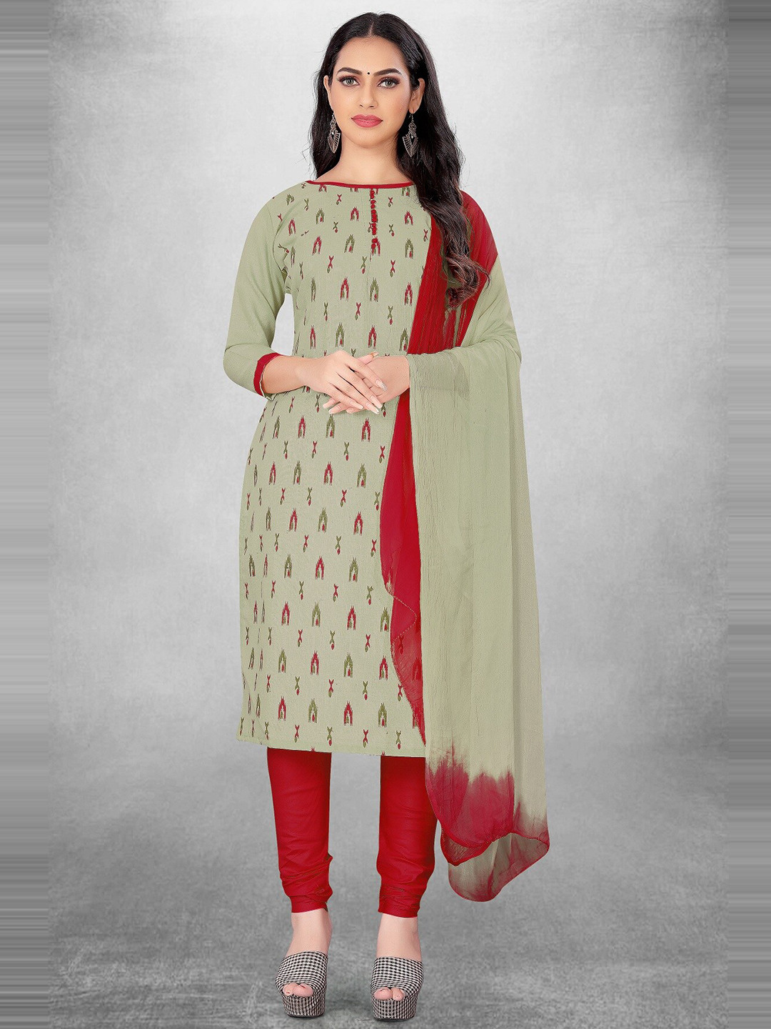 

APNISHA Ethnic Motifs Printed Unstitched Dress Material, Lime green