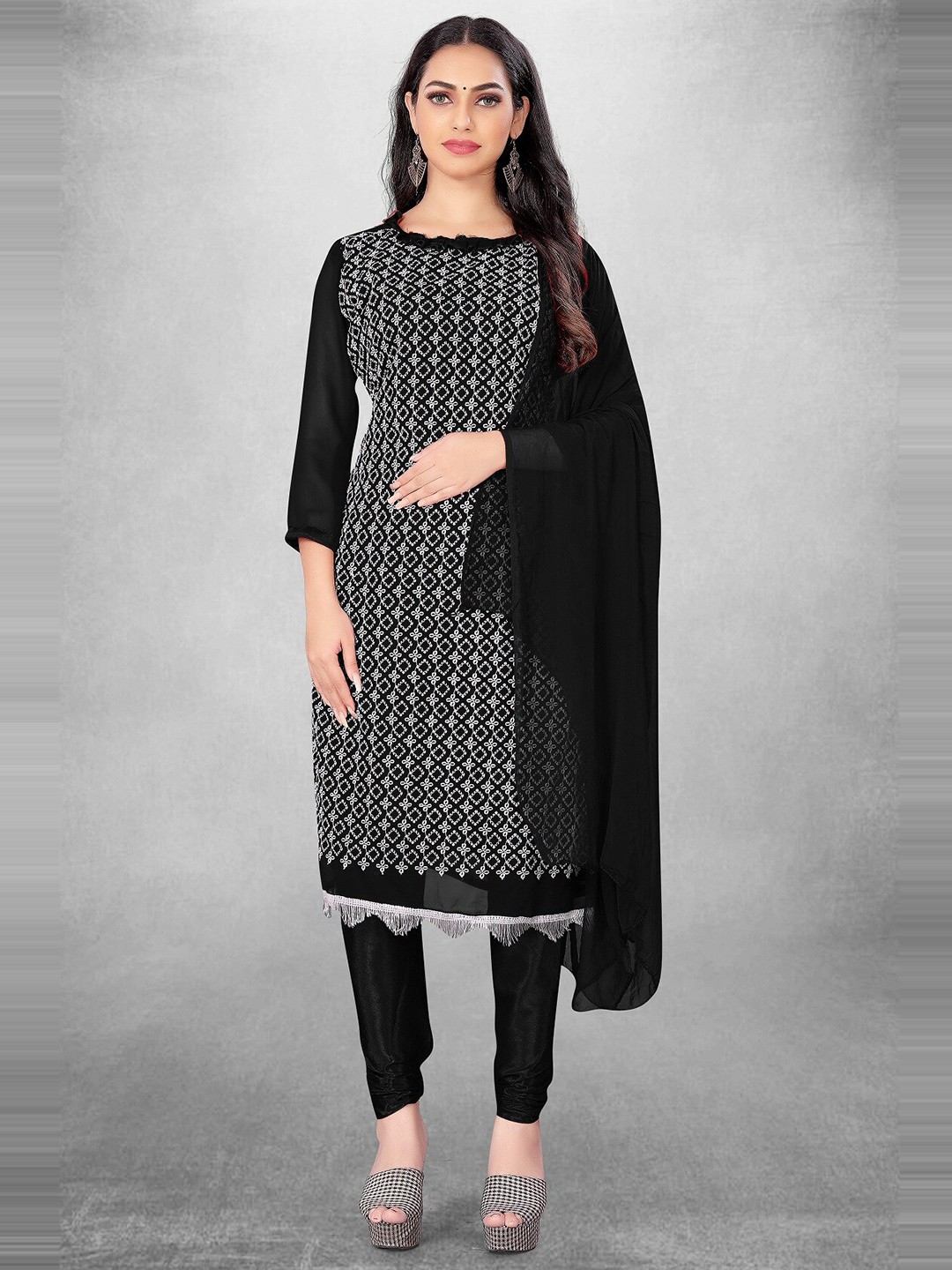 

APNISHA Embroidered Silk Georgette Unstitched Dress Material, Black