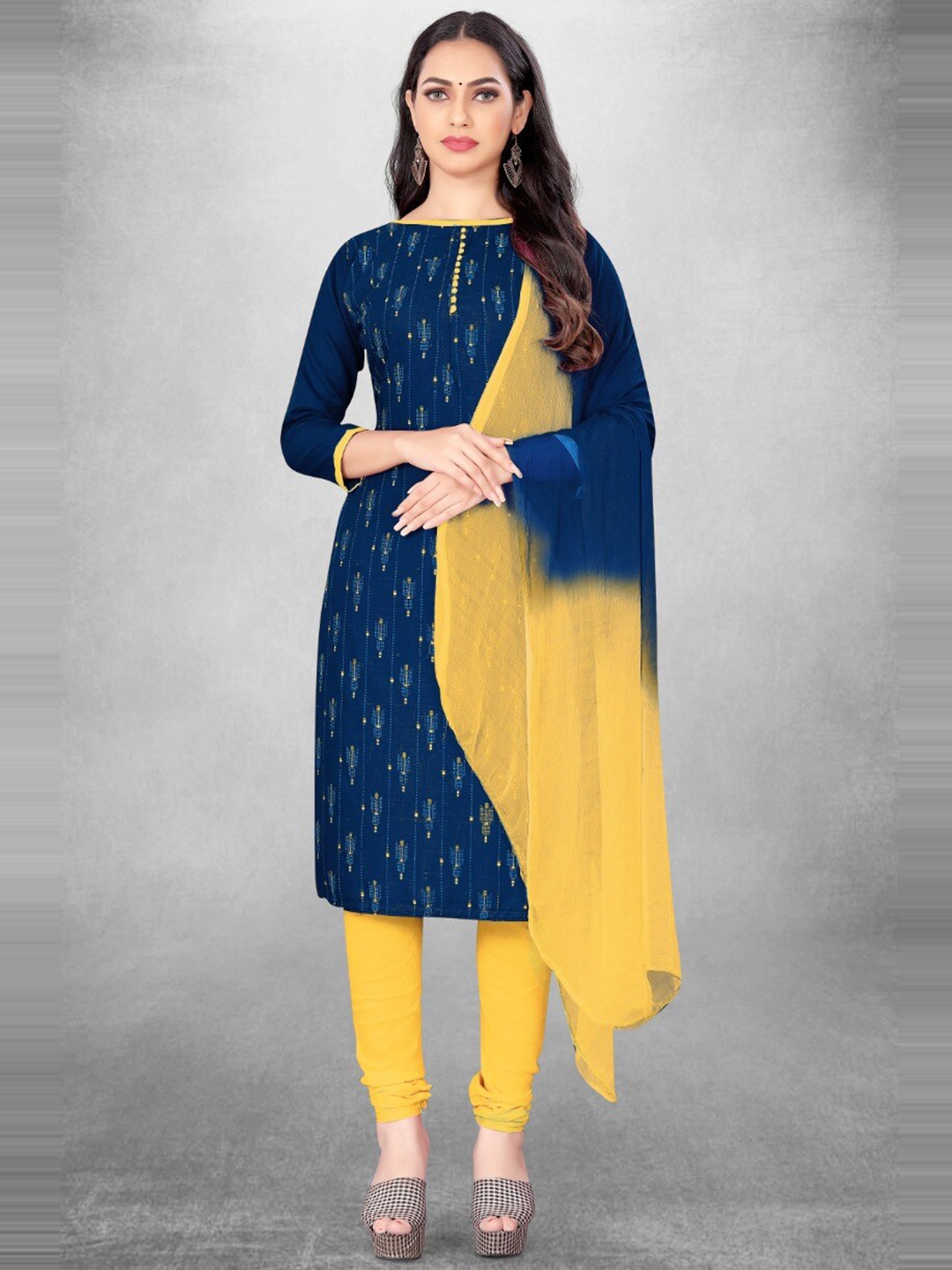 

APNISHA Ethnic Motifs Printed Unstitched Dress Material, Navy blue