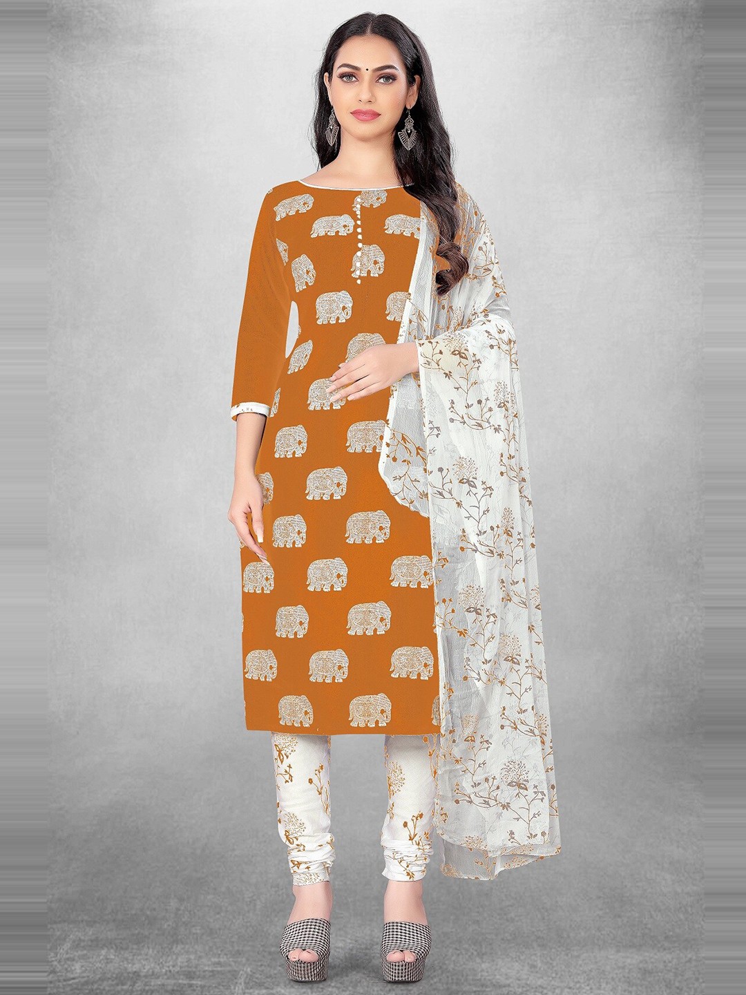 

APNISHA Ethnic Motifs Printed Unstitched Dress Material, Mustard