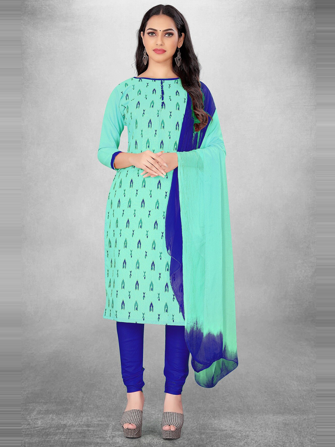 

APNISHA Ethnic Motifs Printed Unstitched Dress Material, Sea green