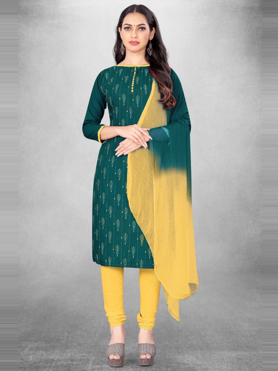 

APNISHA Ethnic Motifs Printed Unstitched Dress Material, Green