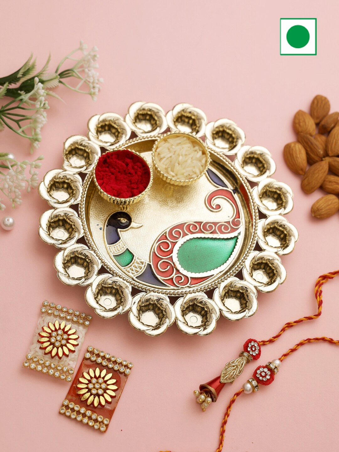 

Aapno Rajasthan Set Of 2 Bhaiya Bhabhi Rakhi & Gifts Set-200gms, Grey