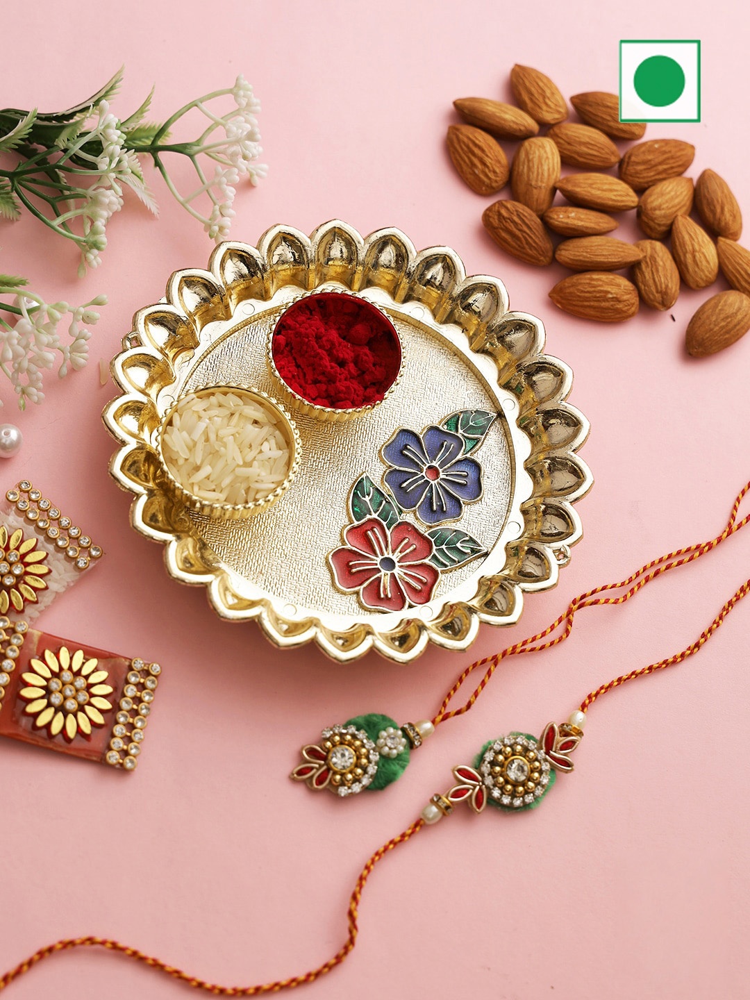 

Aapno Rajasthan Set Of 2 Bhaiya Bhabhi Rakhi With Gifts Set 200 gms, Red