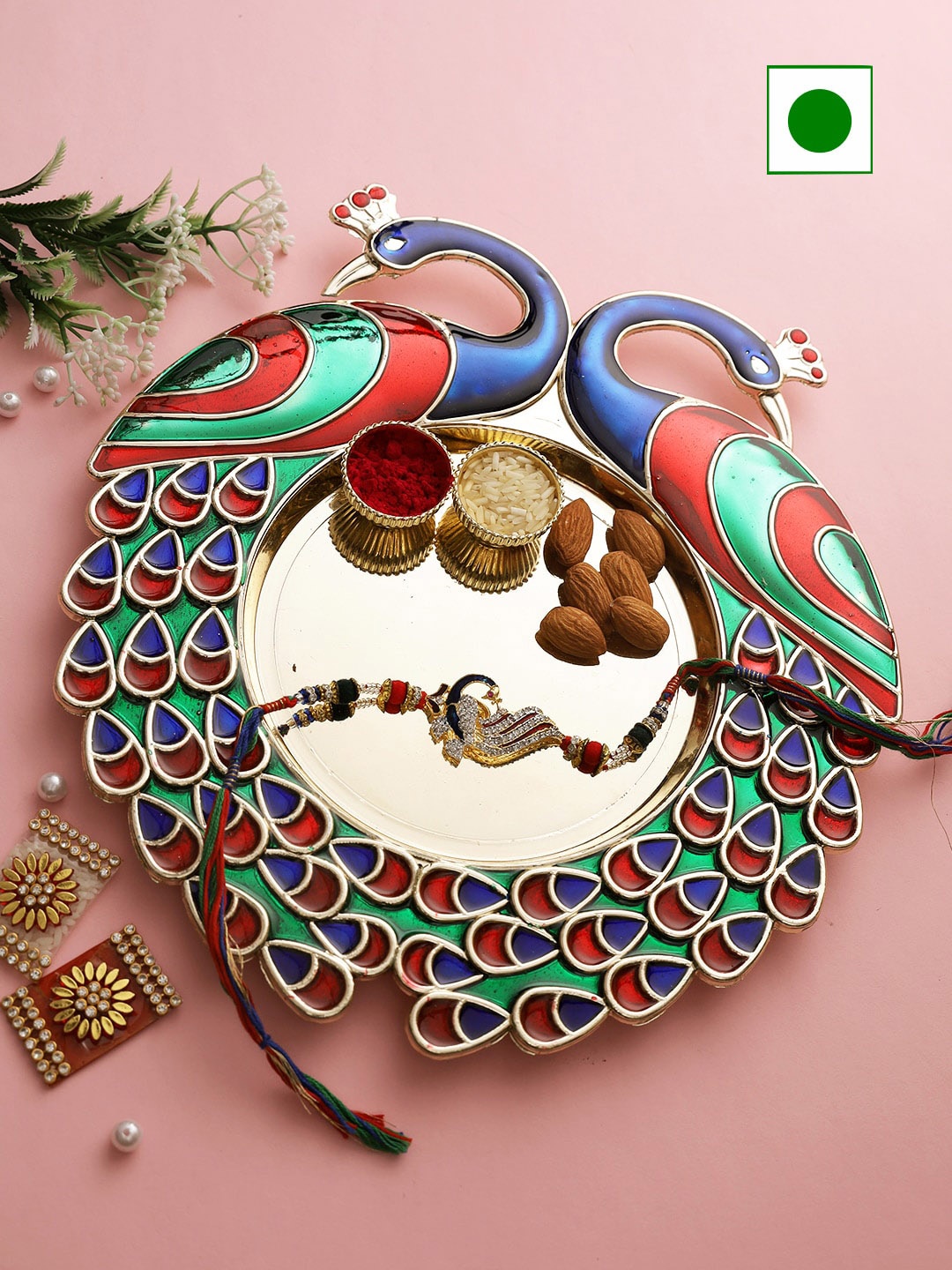 

Aapno Rajasthan Thali with Almonds and Bhaiya Bhabhi Rakhi-200gms, Gold
