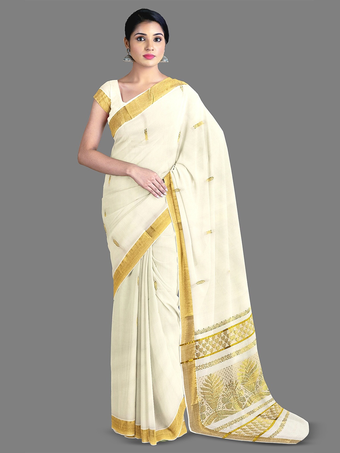 

The Chennai Silks Ethnic Motifs Pure Cotton Kasavu Saree, Off white