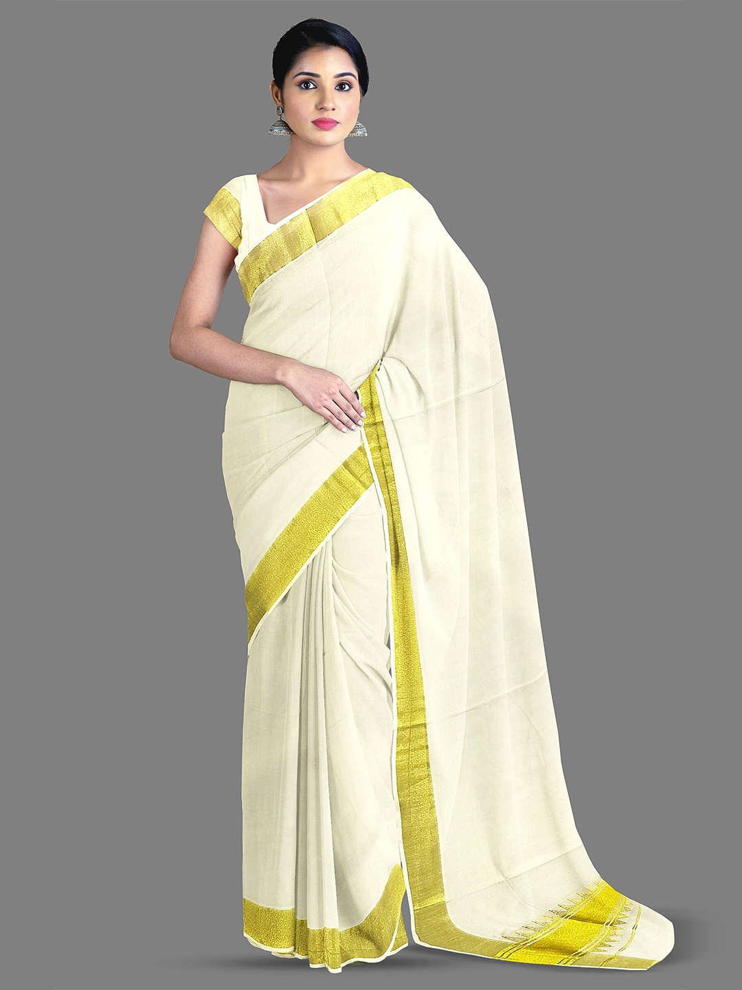 

The Chennai Silks Zari Pure Cotton Kasavu Saree, Off white