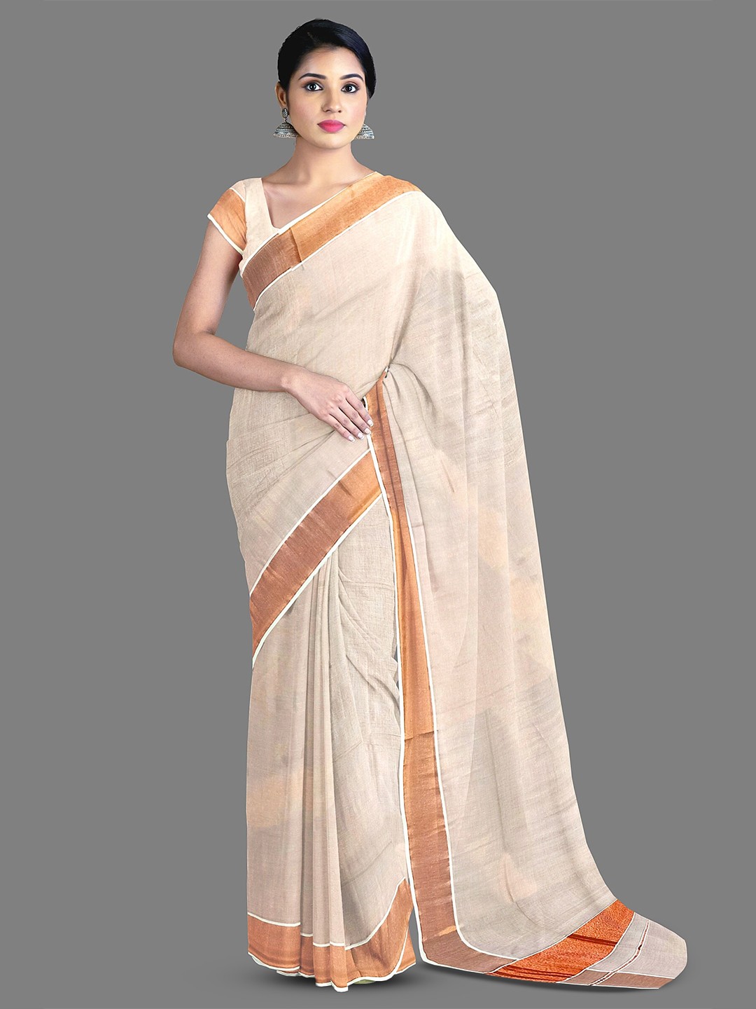 

The Chennai Silks Zari Pure Cotton Kasavu Saree, Off white