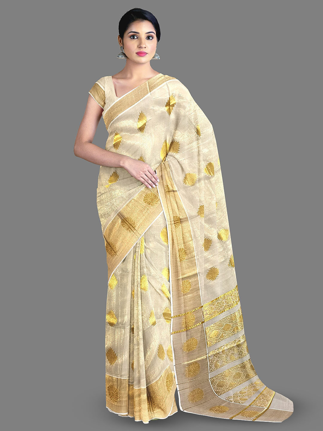

The Chennai Silks Woven Design Zari Pure Cotton Kasavu Saree, Off white