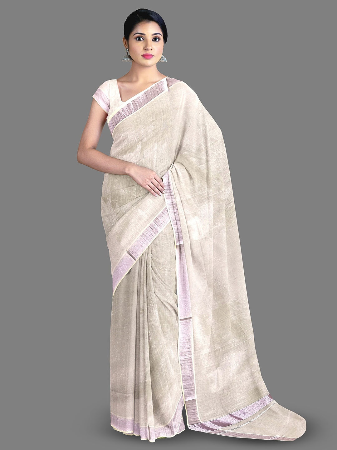 

The Chennai Silks Zari Pure Cotton Kasavu Saree, Off white