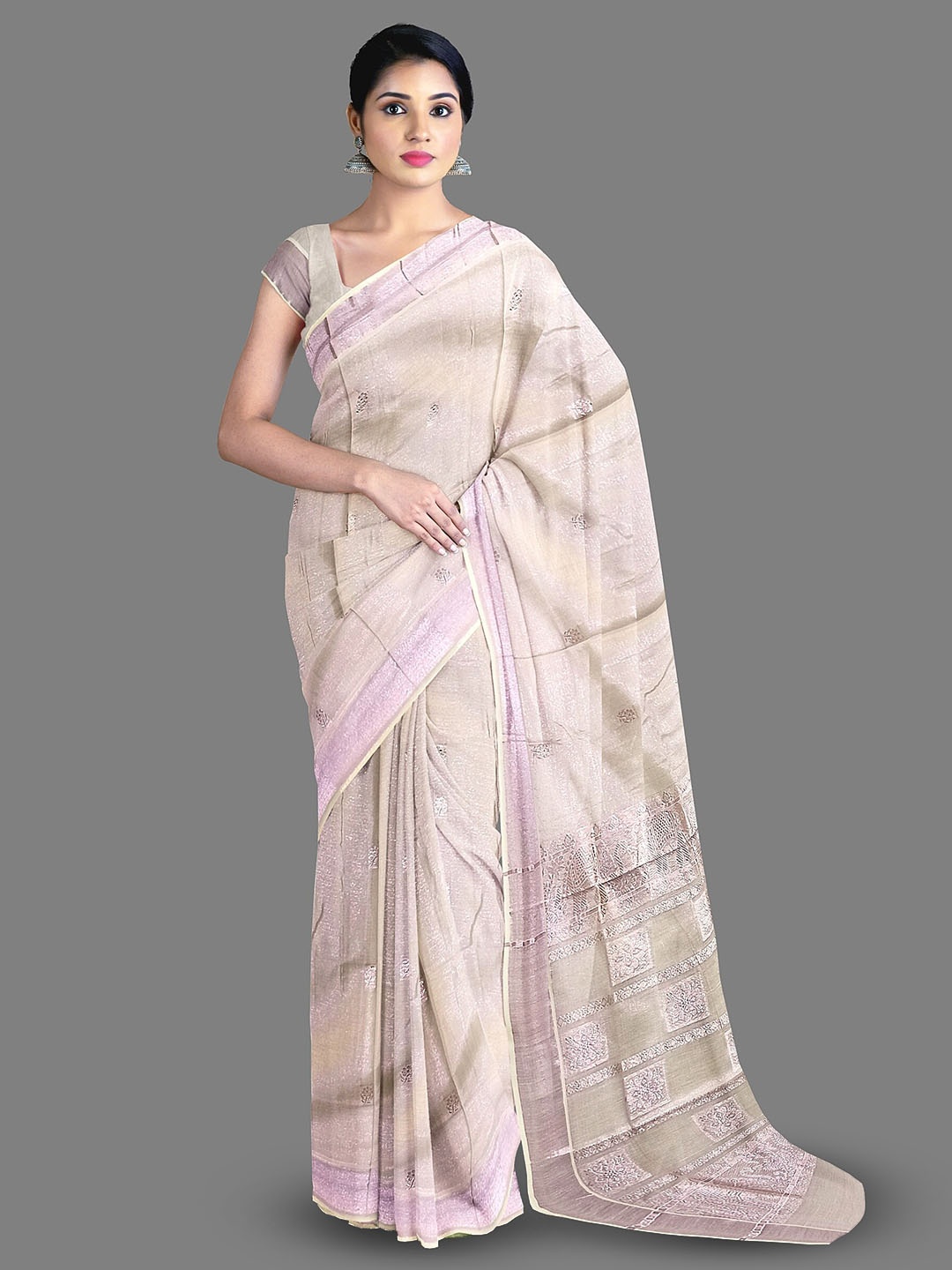 

The Chennai Silks Woven Design Zari Pure Cotton Kasavu Saree, Off white