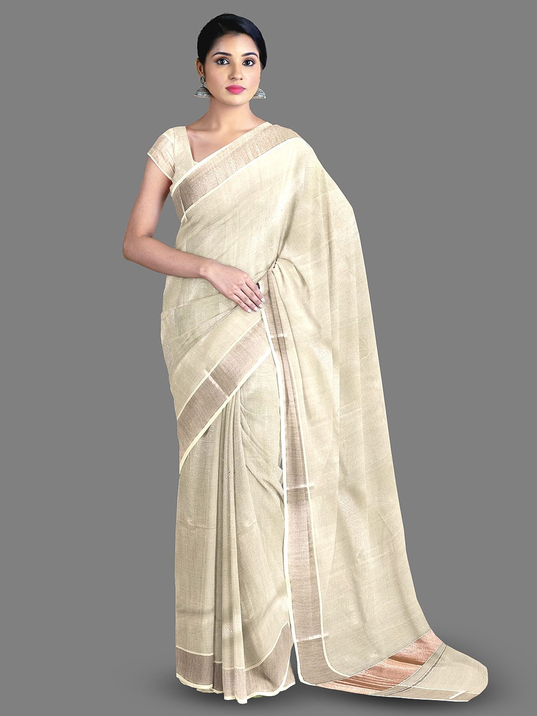 

The Chennai Silks Zari Pure Cotton Kasavu Saree, Off white