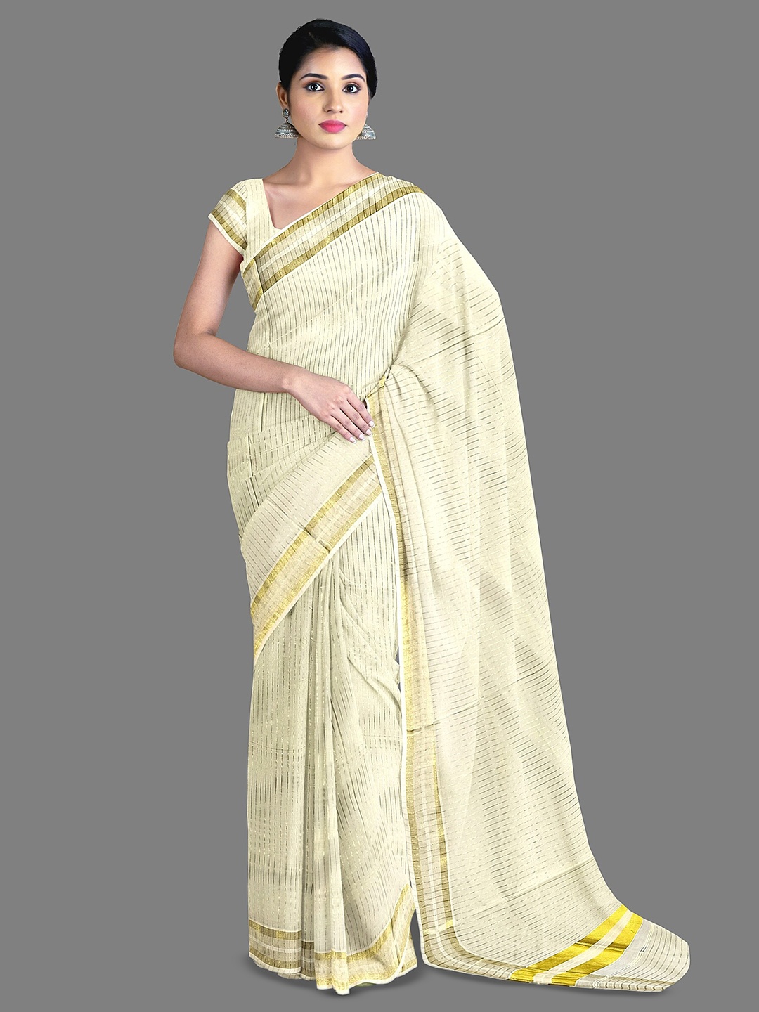 

The Chennai Silks Woven Design Zari Pure Cotton Kasavu Saree, Off white
