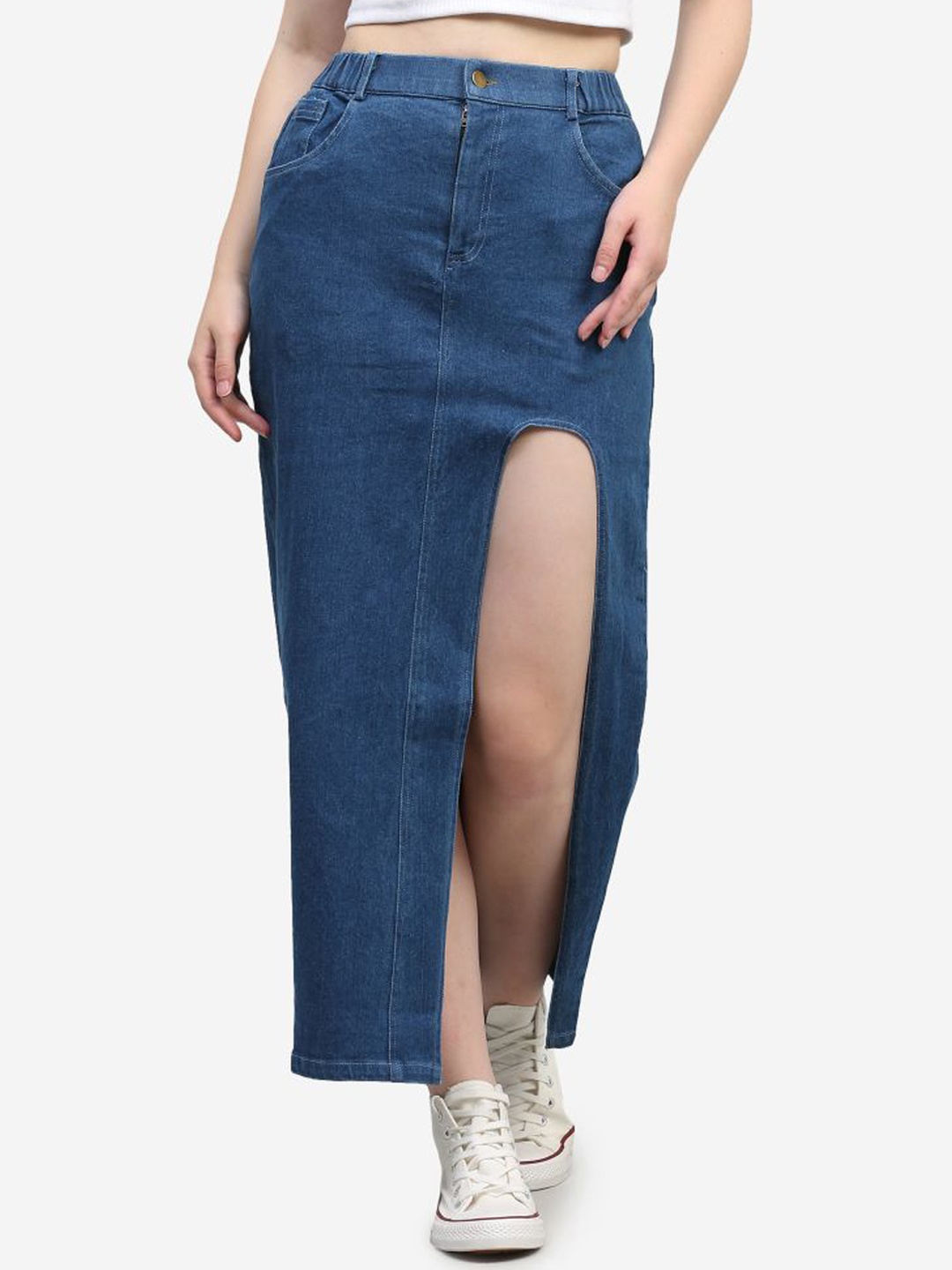 

SUMAVI-FASHION Denim Maxi Pencil Skirt, Blue