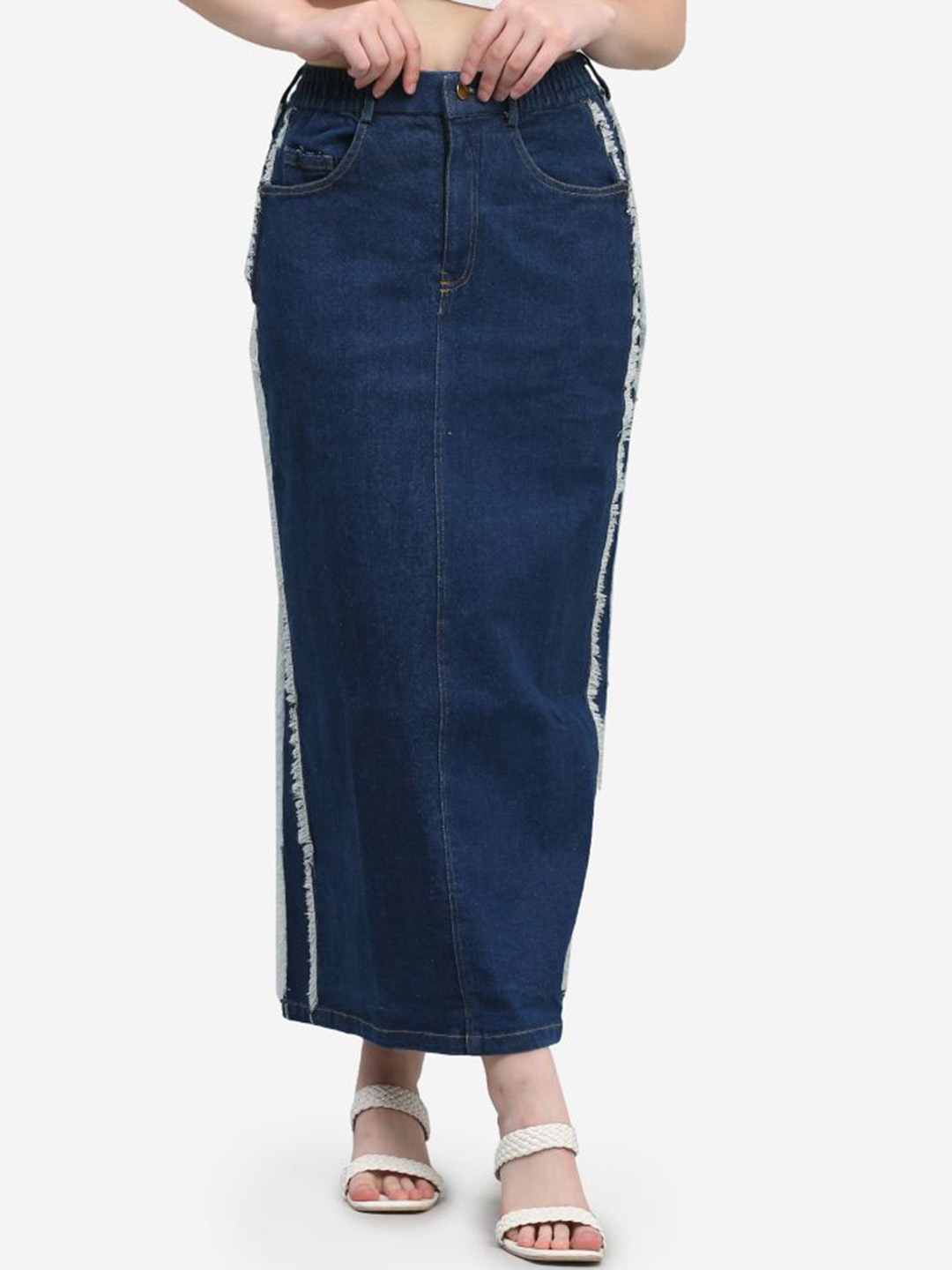 

SUMAVI-FASHION Denim Maxi Pencil Skirt, Blue