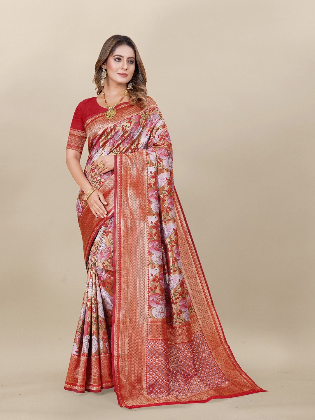 

Hinayat Fashion Woven Design Zari Detailed Banarasi Saree, Red