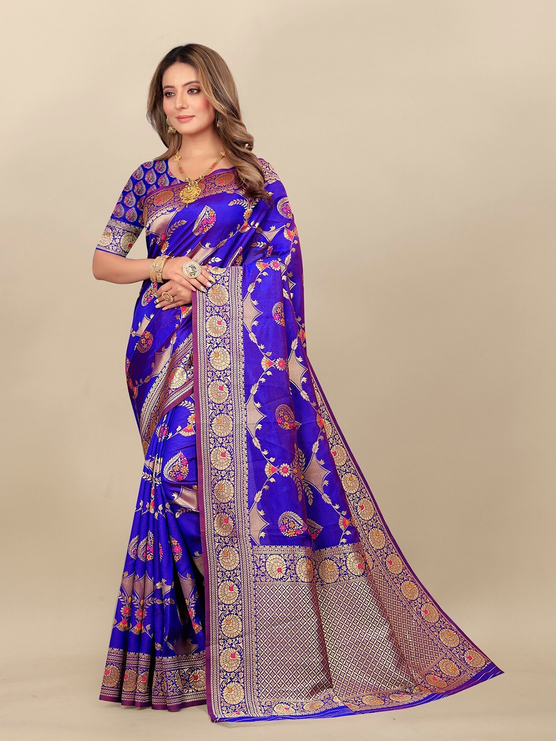 

Hinayat Fashion Woven Design Zari Banarasi Saree, Blue