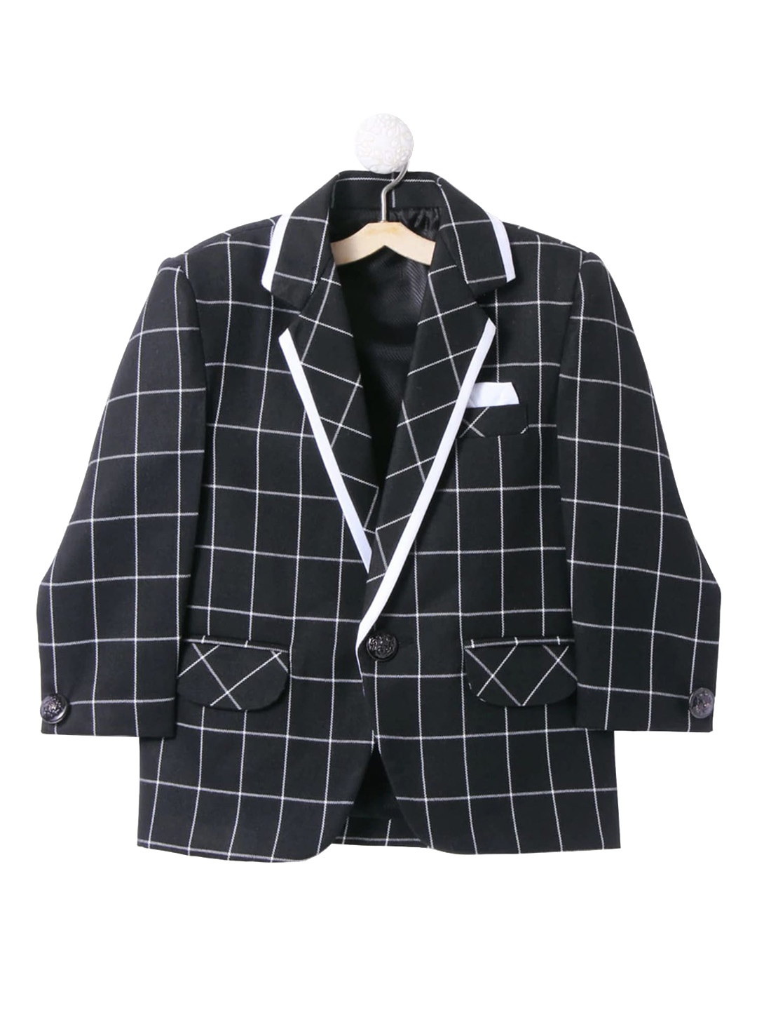 

BAESD Boys Checked Notched Lapel Collar Single Breasted Party Blazer, Black