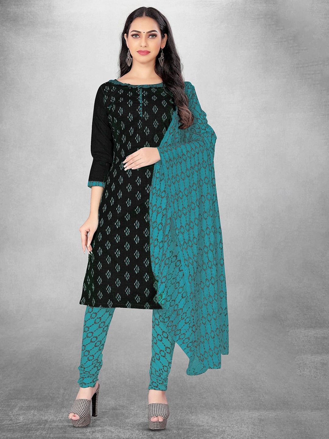 

APNISHA Geometric Printed Unstitched Dress Material, Black