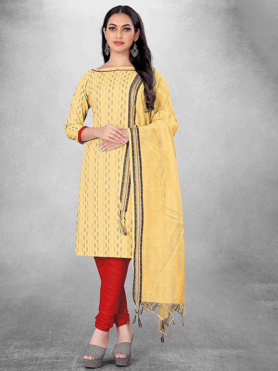 

APNISHA Striped Woven Design Unstitched Dress Material, Yellow