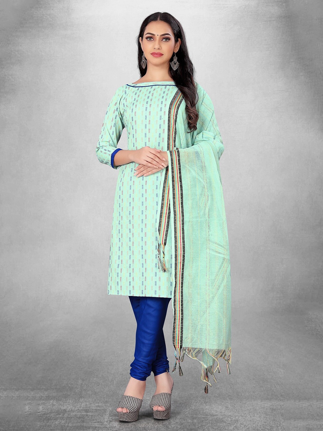 

APNISHA Striped Unstitched Dress Material, Lime green