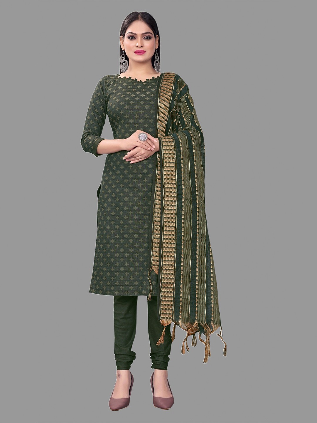 

APNISHA Geometric Printed Unstitched Dress Material, Green