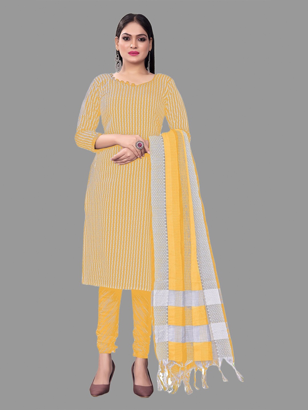 

APNISHA Striped Unstitched Dress Material, Yellow