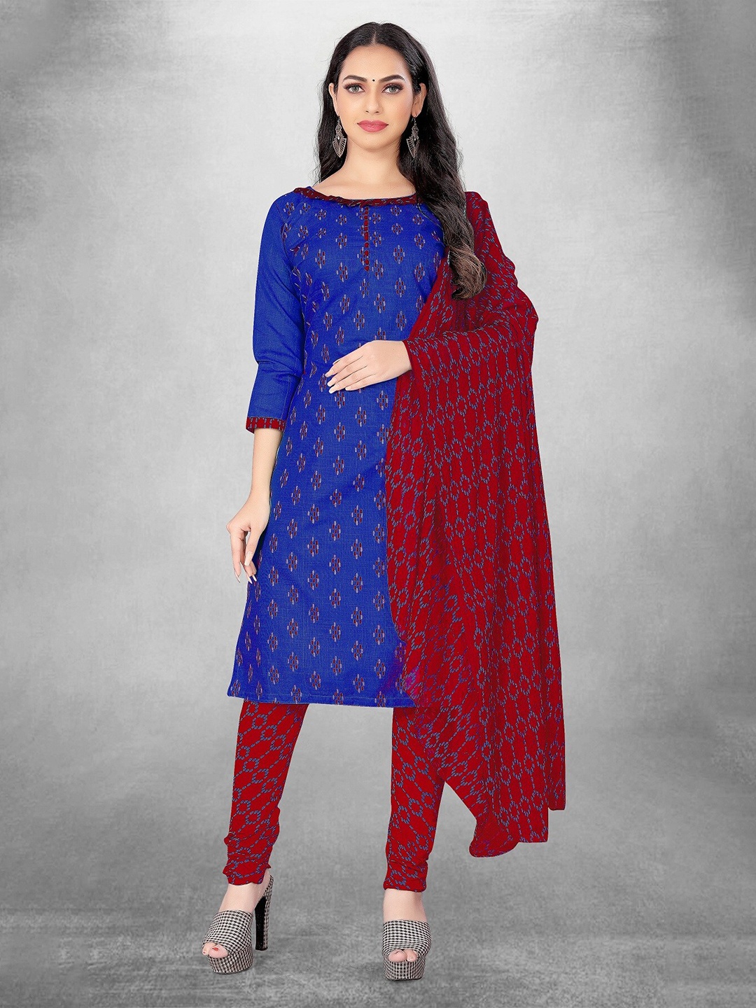 

APNISHA Geometric Printed Unstitched Dress Material, Blue