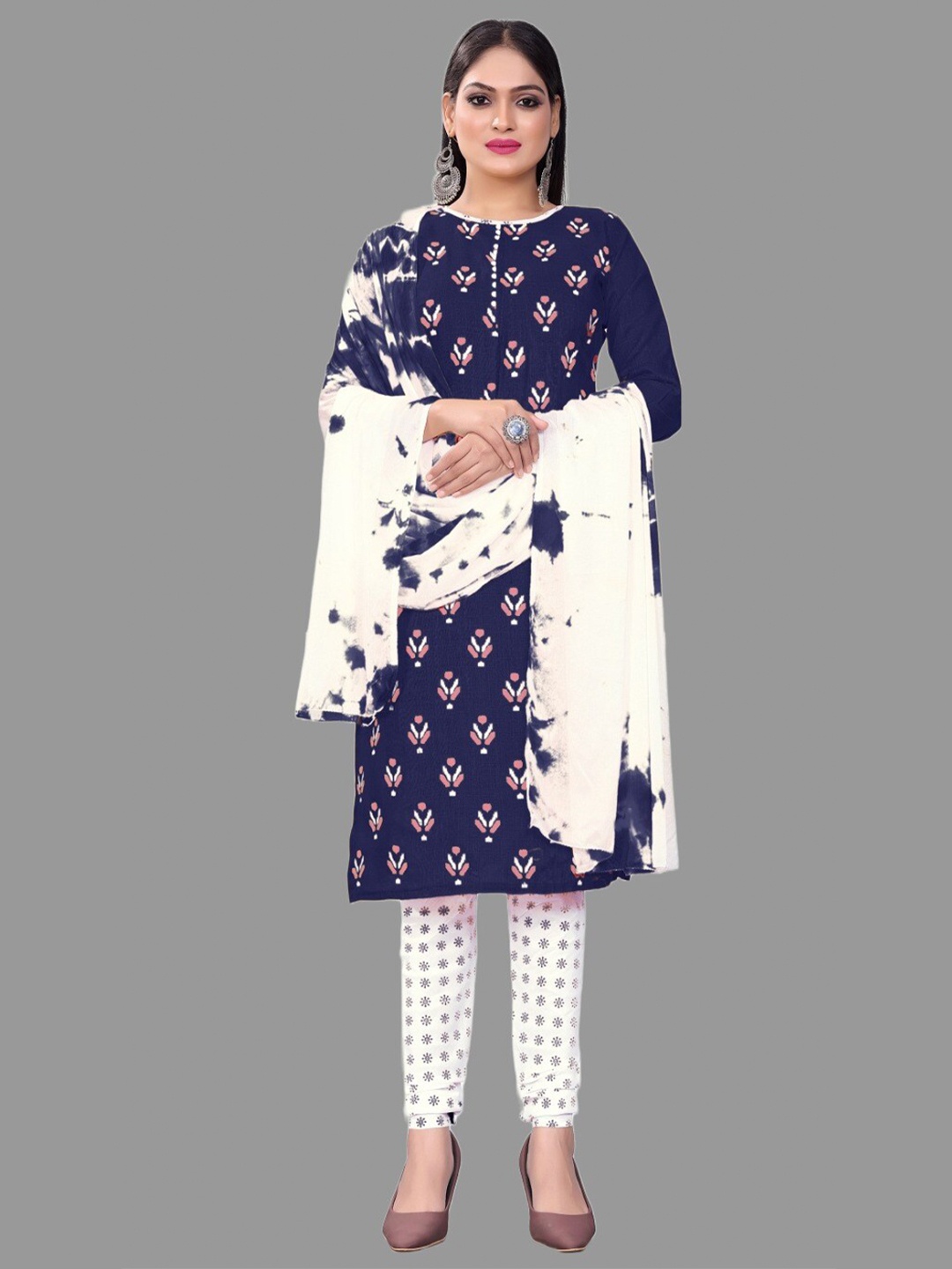 

APNISHA Ethnic Motifs Printed Unstitched Dress Material, Navy blue