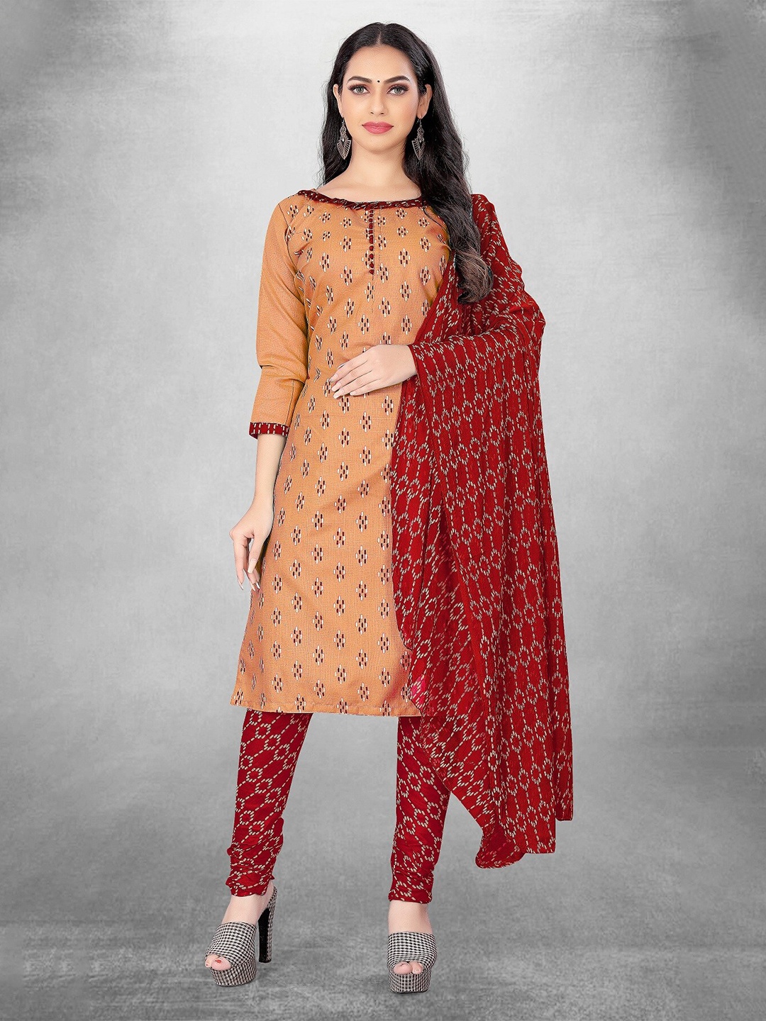 

APNISHA Ethnic Motifs Printed Unstitched Dress Material, Orange