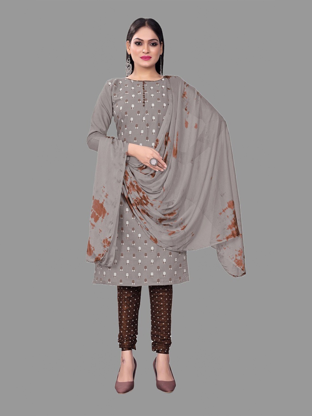 

APNISHA Floral Printed Unstitched Dress Material, Grey