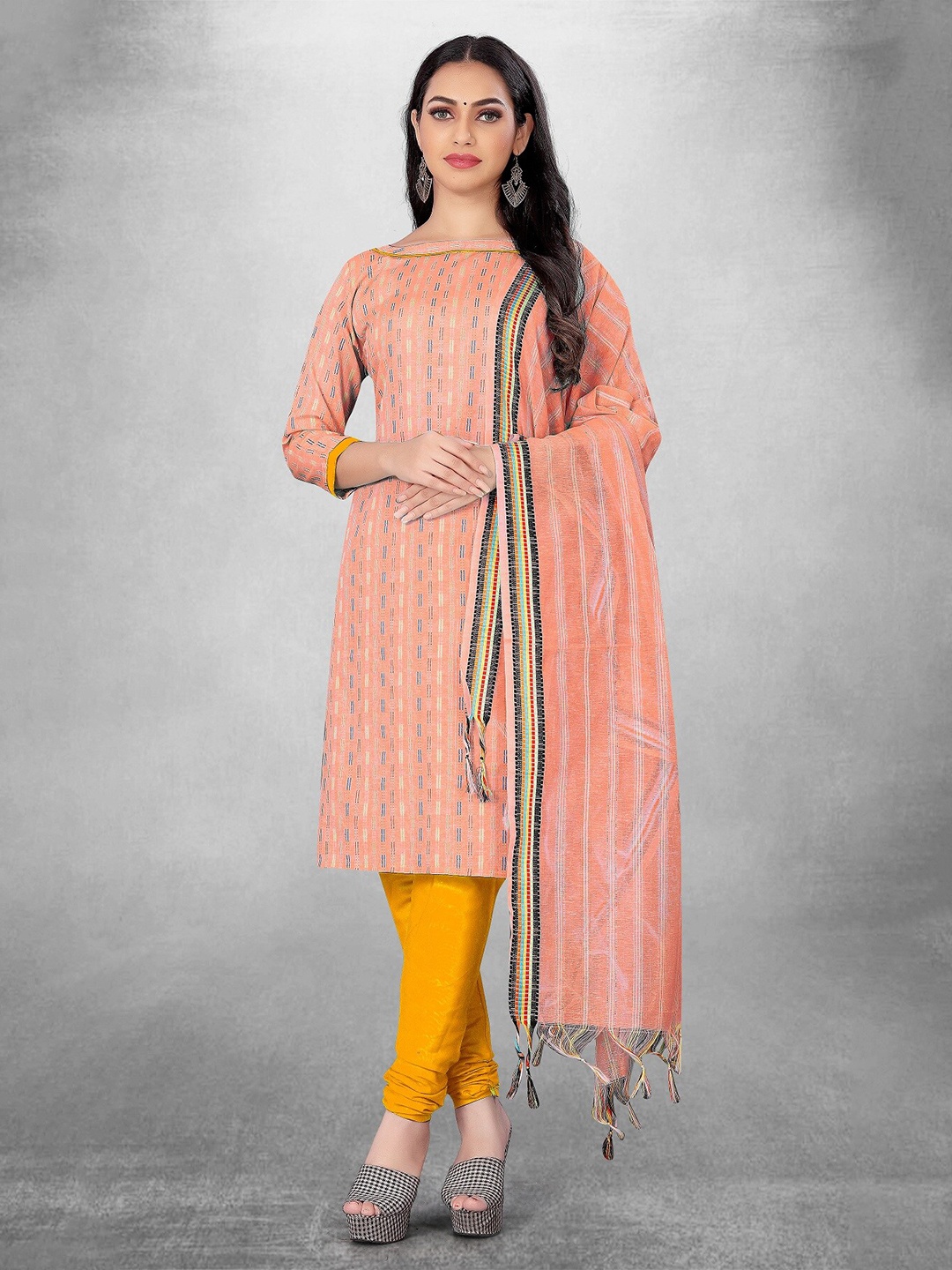 

APNISHA Striped Woven Design Unstitched Dress Material, Orange