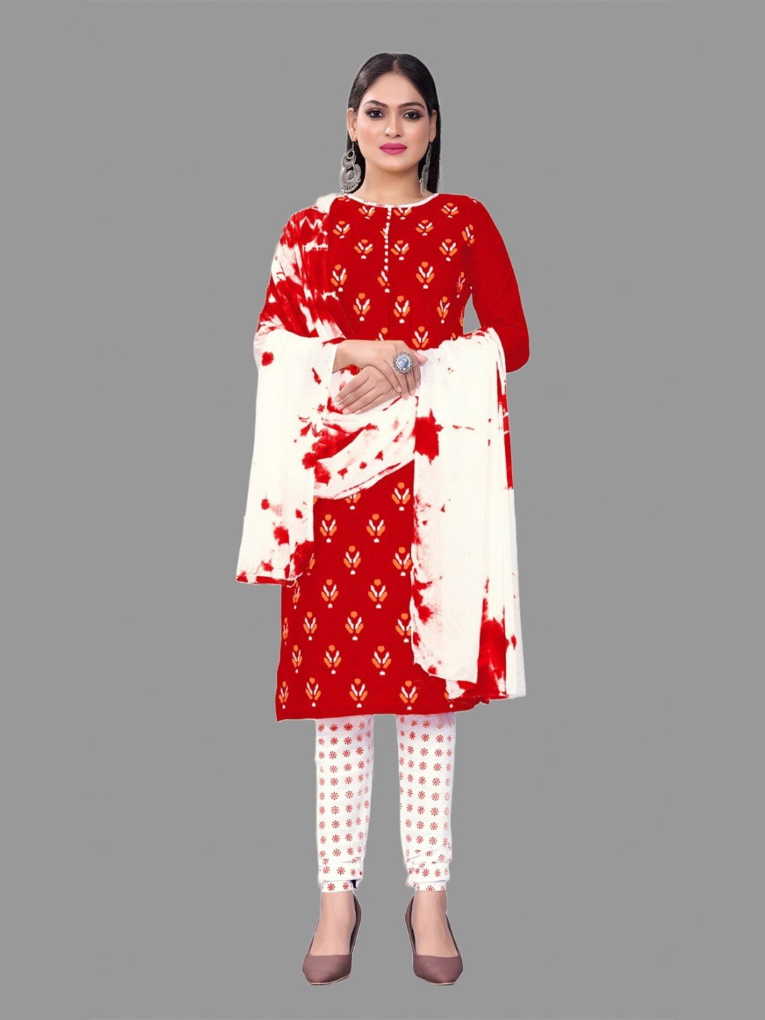 

APNISHA Ethnic Motifs Printed Unstitched Dress Material, Red