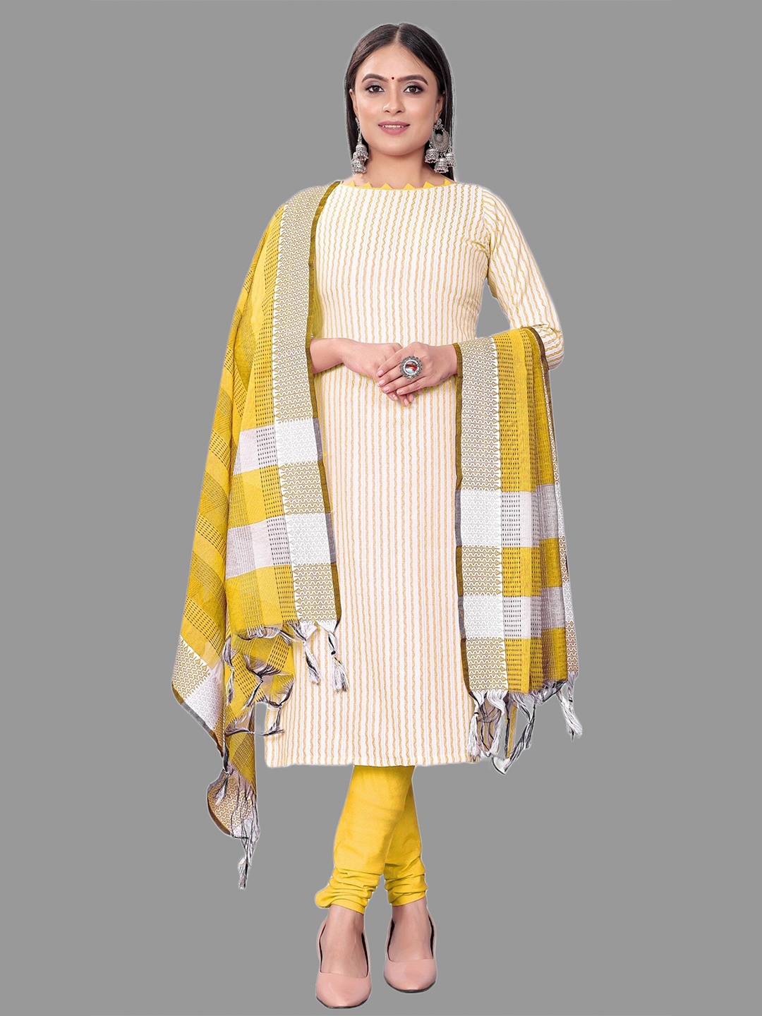 

APNISHA Striped Unstitched Dress Material, Yellow